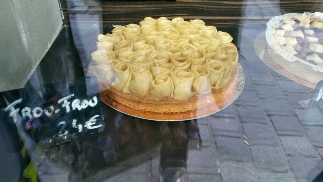 A delightfully delicate tart in the window at Champigros.